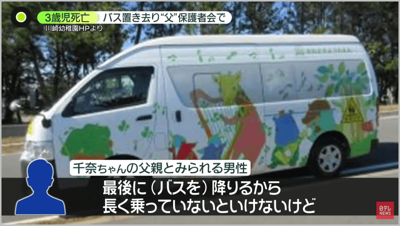 川崎幼稚園の保護者説明会の音声動画より河本千奈ちゃんの父親の言葉「最後に（バス）を降りるから長く乗っていないといけないけど」